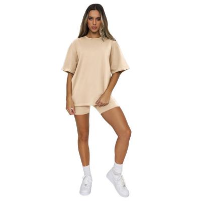 China New T-shirt 2022 casual summer fashion CIA anti-pilling style solid color shorts T-shirt set women for sale