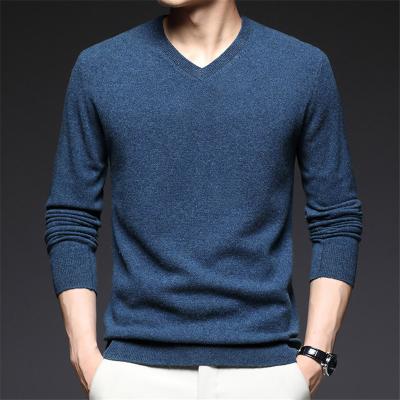 China Anti-pilling Men Plain Knitted Pullover V Neck 100% Pure Wool Sweater for sale