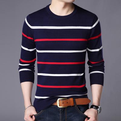 China Korean fashion latest anti-pilling design custom knitted pullover men striped sweater for sale