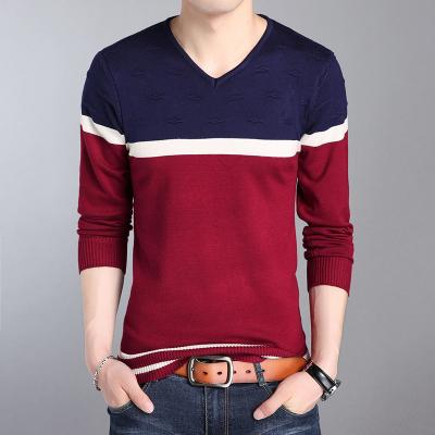 China Korean Fashion Anti-pilling Pullover Men's Wholesale Knitted Striped Sweater for sale