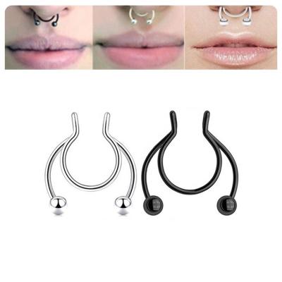 China No piercing Non-perforated U-shaped antler nose clip round ball tip cone nose center ring 18K gold plated tribal nose stud for sale