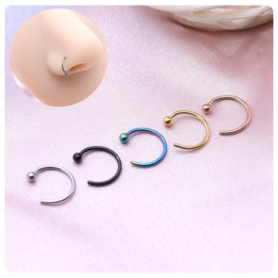 China TRENDY Simple stainless steel false C-shaped opening round ball nose nail eyebrow nail nose ring fashion men and women daily wear for sale