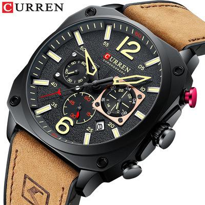 China CURREN 7398 Chronograph Brand Luxury Men Sports Watch Luminous Chronograph Watches Dial Leather Clock Quartz Casual Wristwatches For Male for sale