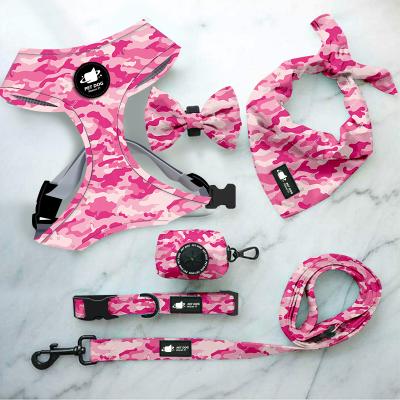 China Thoughtful Ready To Ship Custom Pet Accessories Print Release Padded Polyester Pattern Dog Harness Set for sale