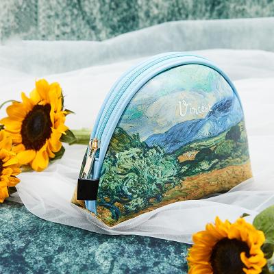 China Fully Protective/Eco-Friendly Vincent Van Gogh Art Sunflower Print Makeup Bags Small Feminine Ladies Leather Women's Cosmetic Bag for sale