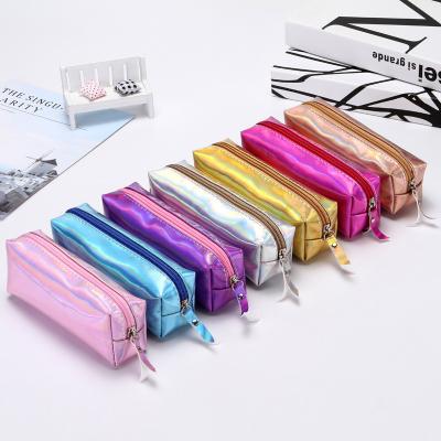 China Wholesale Custom Amazon Light Hot Style Holographic Leather Holographic Laser Pencil Case Laser Pouch Bag For Girl for sale