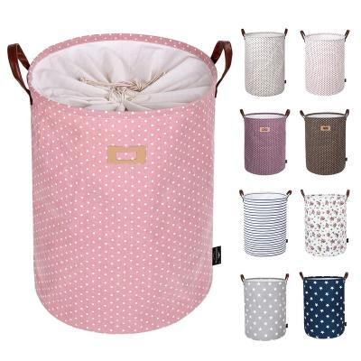 China Eco-Friendly/Waterproof Bucket Folding Baby Laundry Basket Laundry Hamper Waterproof 100% Cotton Cylindrical Storage Bins With Waterproof Coating for sale