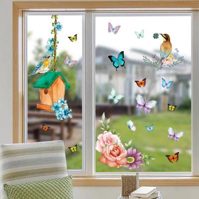 China Bird Rainbow Privacy Rain Vinyl Waterproof Non Adhesive Static Cling Store Window Static Cling Flower for sale