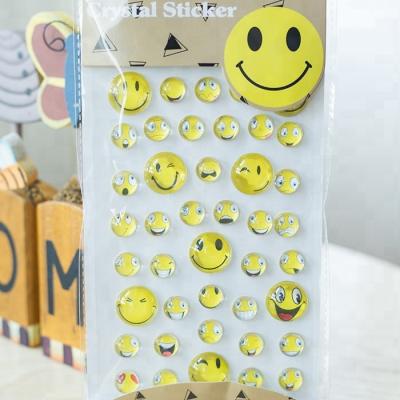 China Acrylic Crystal Letter Rhinestone Clear Waterproof+Eco-friendly Small Yellow Smile Face Sticker for sale