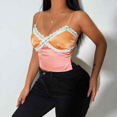 China New fashion style V neckline vest sexy QUICK DRY pink color thin straps for summer 2022 for women for sale