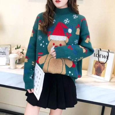 China Anti-pilling Loose Leisure Christmas Tree Snowman Knit Top Red Christmas Sweater Crewneck Jumper Women Garment Ladies Cloths For Women for sale