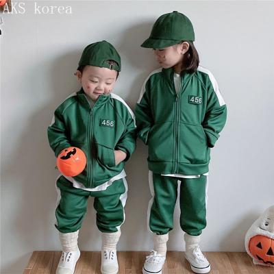 China New Style Kids Tracksuit Kids Clothing Breathable Green Stripe Zipper Long Sleeve Jackets Set Track Pants 2 Piece Tracksuit Set for sale