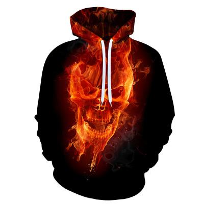 China Black Anti-wrinkle Skull Bottom Flame Pattern Red Long Sleeve Hooded Sweatshirt for sale