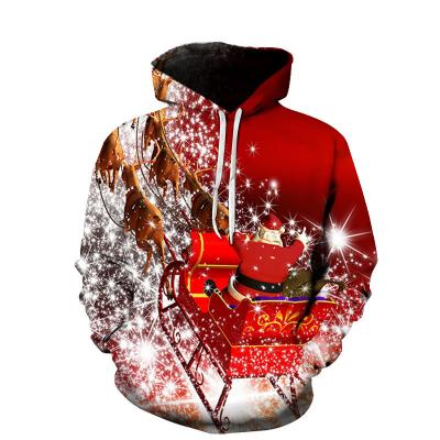 China 3D Anti-wrinkle Santa Reindeer Sleigh Sublimated Print Hoodie for sale