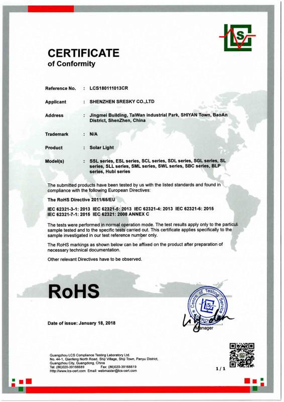 RoHS - Shenzhen Sresky Co.,ltd