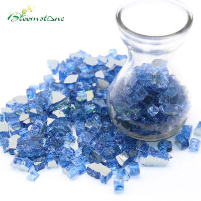 China Pool Decoration Reflective Tempered Fireglass Rocks Gas Fireplace Blue 1/2 Inch for sale