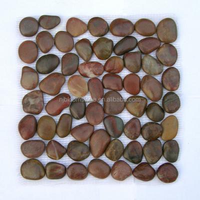 China floor & flat red wall pebble tile on mesh for sale