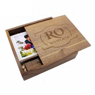 China Custom Recycled Materials Logo Engraved Bamboo Wooden Rectangular Gift Box With Lid For USB And Photos for sale