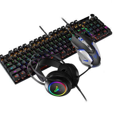 China Keyboards Mechanical Mouse Computer Combo Kit LED Wired Gamer Headset Set RGB Backlit Gaming Keyboard Mechanical Mouse Earpiece Combo for sale