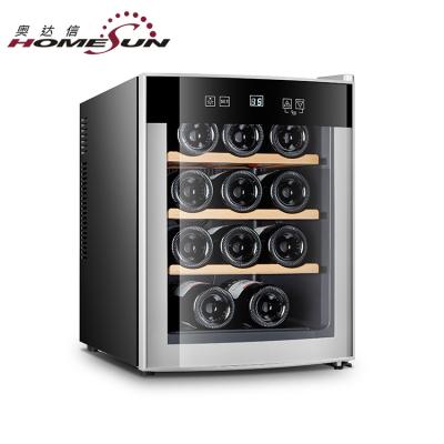 China Hotel Wholesale OEM Mini Wine and Beverage Fridge Glass Door Wooden Shelves Wine Bottle Cooler Fridge for sale