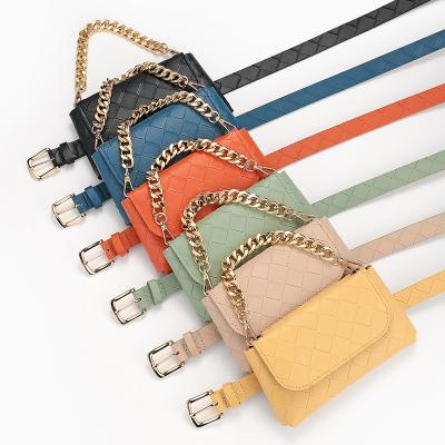 China Fashionable Europe and the United States Retro Plaid Decoration Chain Fanny Pack Belt Casual Women's Candy Color Needle Buckle Belt for sale