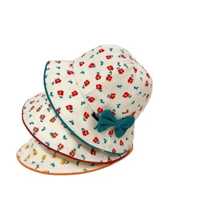 China Small Baby Fisherman Hat Casual Korean Floral Princess Wind Large Spring Bow Baby Cool Hat for sale