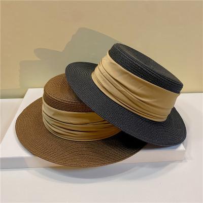 China Summer simple flat surface top hat girl temperament seaside vacation female British sun visor retro small striped hat for sale