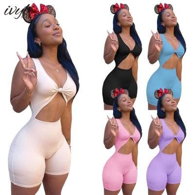 China Solid Color Breathable Belly Fitness Bodysuit Women Fashion Hollow Solid Color Girl Style Sexy Cute Hot Overalls for sale