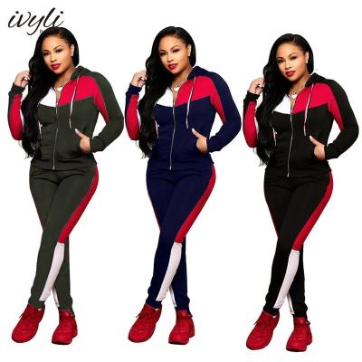 China Anti-pilling Fashion Sports Ladies Sportswear 2 Pieces Set 2022 Winter Zipper Hood Lining Jogging Sportswear Ladies Set for sale