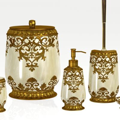 China Poly Resin Pearl Cream Bathroom Accessories Set Factory Supply Designers Gold Luxurious Viable Bathroom Set for sale