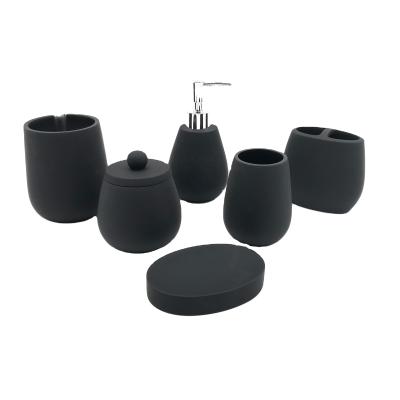 China Durable Modern Stylish Six-piece Resin Bath Accessories Black Rubber Paint Set for sale