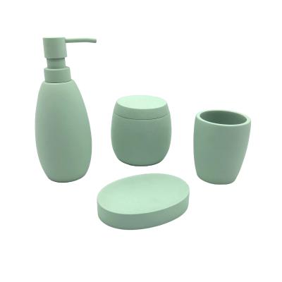 China Sustainable Hot Sale Green Resin Bath Accessories Bathroom Rubber Paint Set Four-piece for sale