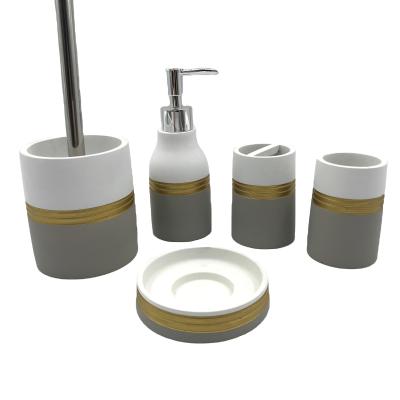 China Sustainable Style Home Decor Five-Piece Luxury Gold Bars Cement Bath Accessories Bathroom Set for sale