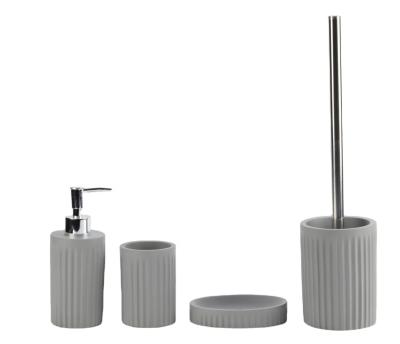 China Style Home Decor Vertical Stripe Four-piece Cement Bath Accessories Concise Gray Concise Bathroom Set for sale