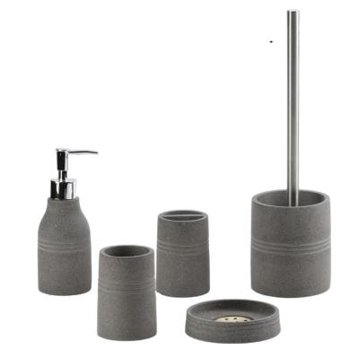 China Concise Home Style Cement Bath Accessories Viable Decor Five-Piece Gray Bathroom Set for sale