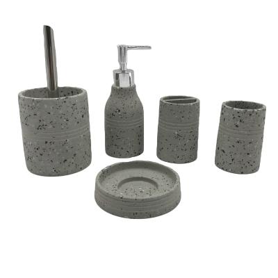 China Concise Home Style Cement Bath Accessories Viable Decor Five-Piece Gray Bathroom Set for sale