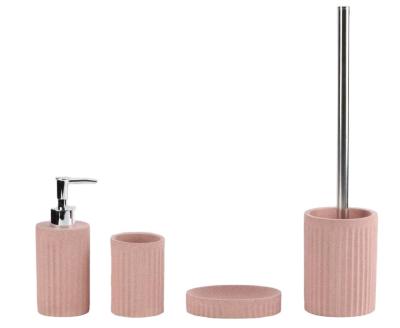 China Style Home Decor Four-Piece Vertical Stripe Cement Pink Cement Bath Accessories Concise Viable Bathroom Set for sale