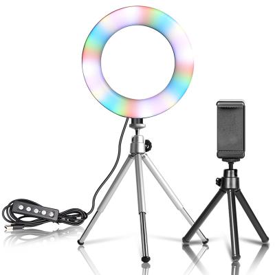 China Mini 6inch RGB LED Ring Light Selfie Video Ring Lamp With Tripod Stand USB Plug In 15 Colors 3 For Model YouTube Live Makeup Photography for sale