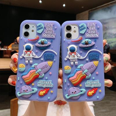 China 3D Cartoon Outer Space Astronaut Case For Cute Shockproof iPhone 11 12 Pro Max Mini XS X XR 7 8 Plus Se 2020 Soft Silicone Dream Moon Phone Cases for sale