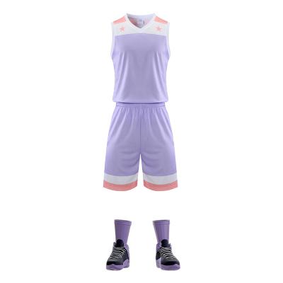 China 2022 Wholesale Listing 100% Polyester Mesh Fabric Blank Purple And Black Antibacterial Basketball Tank Top Sets for sale