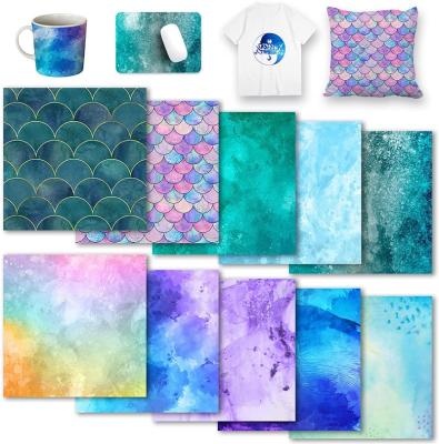 China Apparel Watercolor Easy Press Cut Glit Mermaid Iron On Infusible Custom Sublimation Transfer Ink Paper Sheets for sale