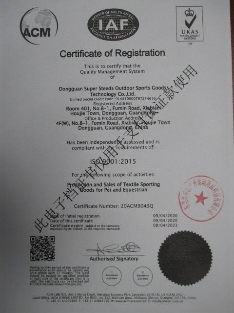 ISO9001 - Dongguan Super Steeds Sports Co., Ltd.