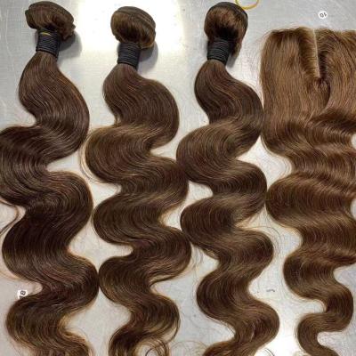 China Silky Straight Wave Top Sale 4# Brown Bodywave Extension Hair Bundles Brazilian Virgin Hair Vendors 9A 10A for sale