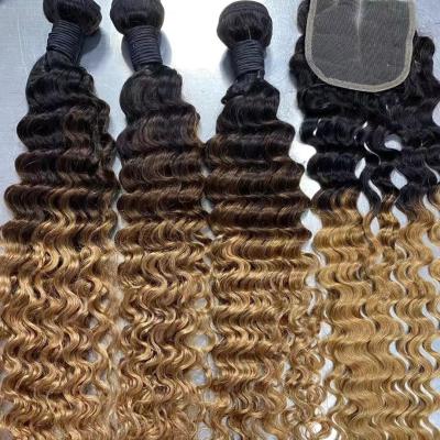 China Sale 1B/4/30 Silky Straight Top Ombre Wave Extension Brown Deep Wave Hair Bundles Brazilian Virgin Hair Vendors 9A 10A for sale