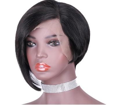 China 100% Rihana Style 13*4 Silky Straight Natural Black Lace Frontal Pixie Cut Hair Human Hair Wigs For Black Women for sale