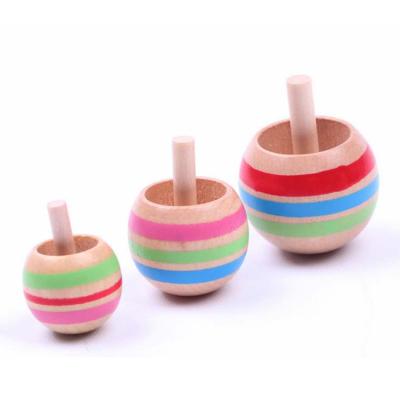 China Mini Educational Toys 3pcs Multicolor Painted Wooden Spinning Gyros Top Wood for sale