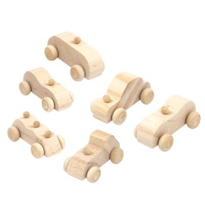 China 6pcs DIY Wooden Material Eco-friendly Unfinished Car Toys Mini Wooden Toy Cars for sale