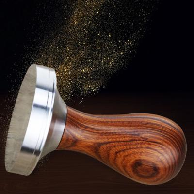 China Durable Threaded Solid Wood Bottom Handle 304 Stainless Steel Commercial Coffee Tamper for sale