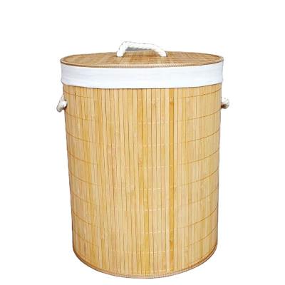 China Sustainable choice real laundry supermarket cheap and wholesale bamboo folding basket with liner and handle for sale