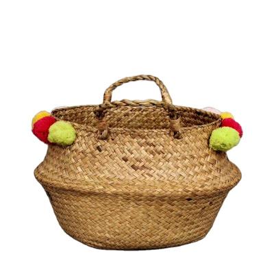 China Hot Selling Sustainable Vegetable Plankton Natural Woven Folding Decoration Sea Grass Storage Baskets Cheap Eco Friendly Straw Large for sale